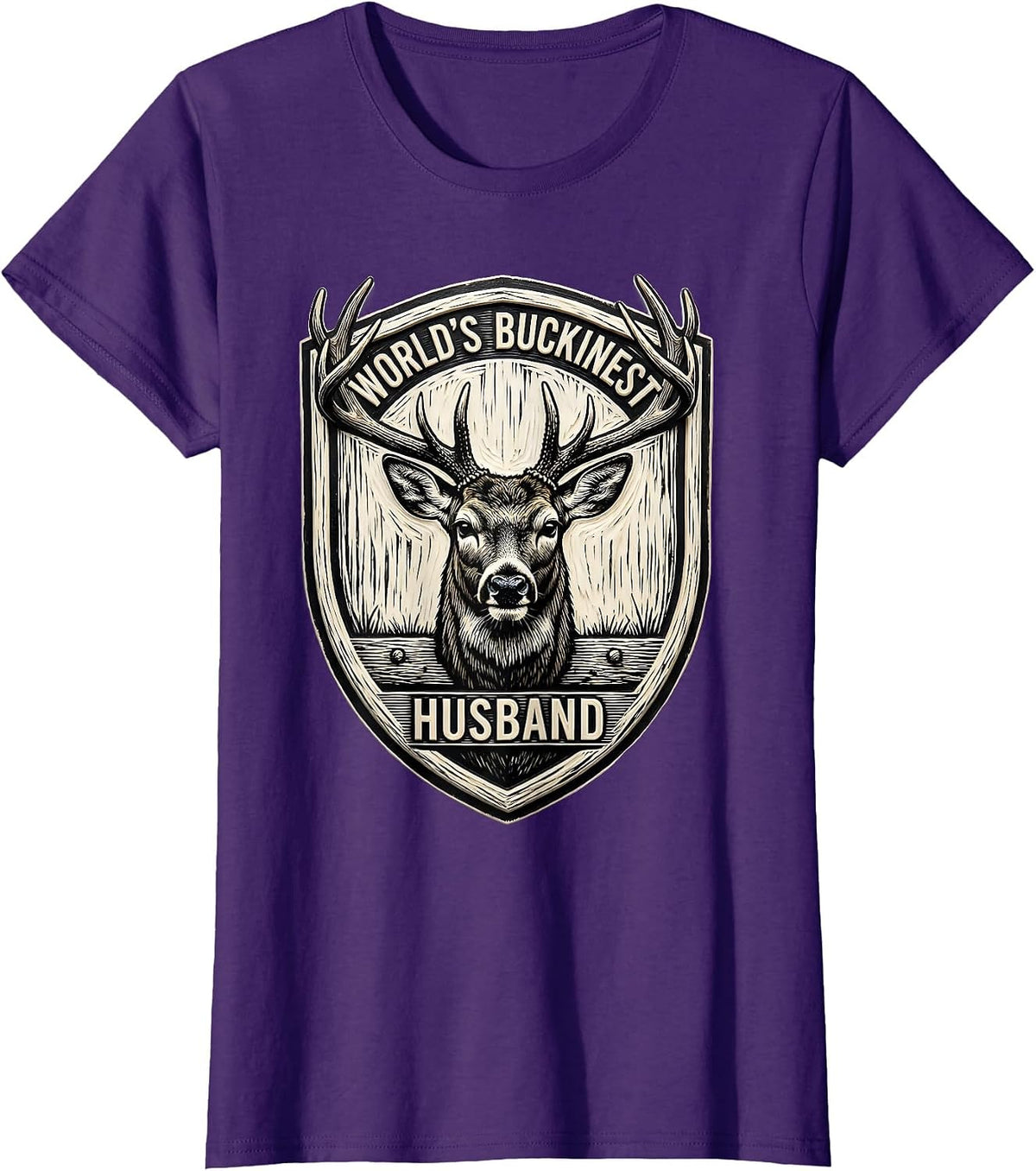 Women's World's Buckinest Husband Funny Deer Hunting Dad Joke Gift T-Shirt - Purple