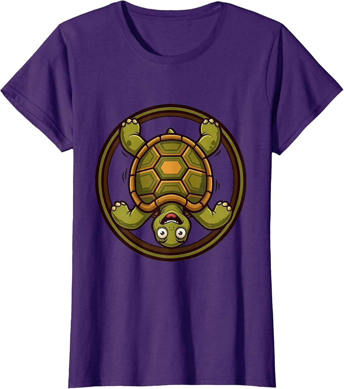 Women's Funny Turtle Flipped Upside Down Graphic T-Shirt - Purple