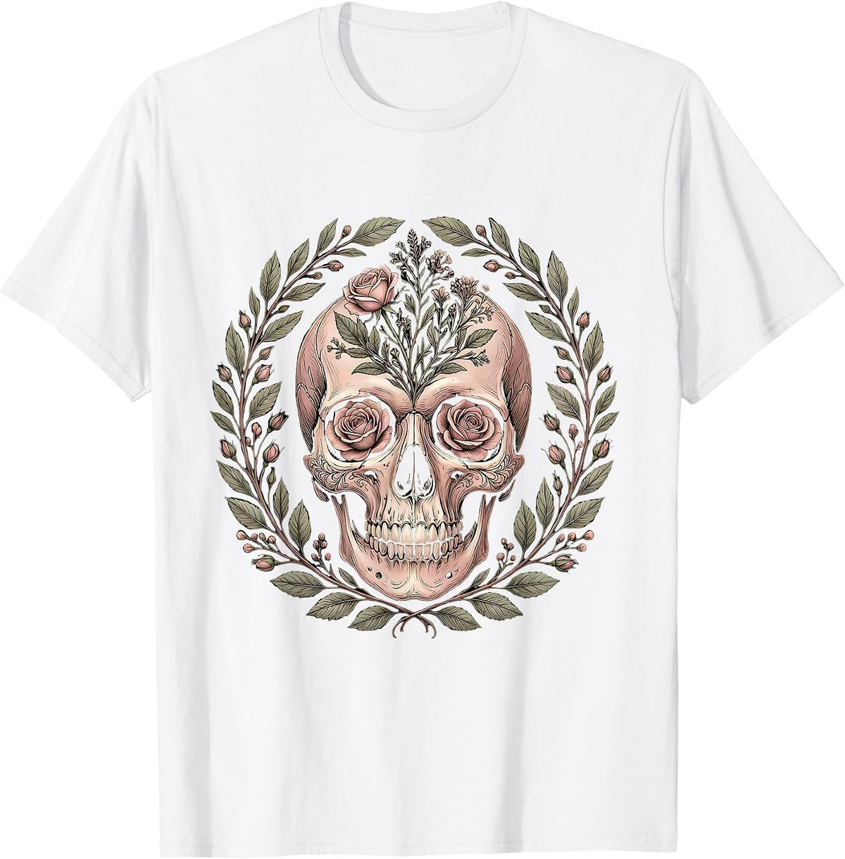 Men's Floral Skull Howdy Western Gothic Design T-Shirt - White
