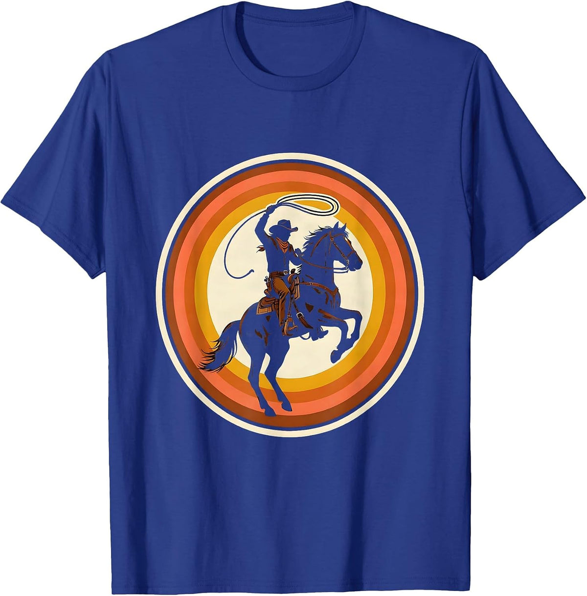 Cowgirl Lasso Rodeo Horseback Illustration T-Shirt - Royal Blue