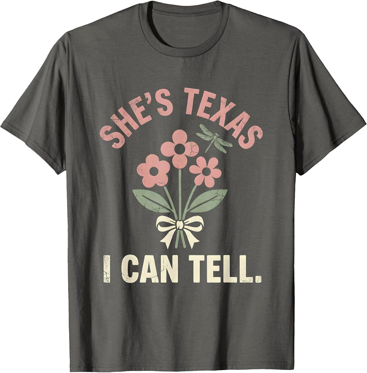 Men's She's Texas, I Can Tell Boho Floral Western Cowgirl Humor T-Shirt - Asphalt Grey