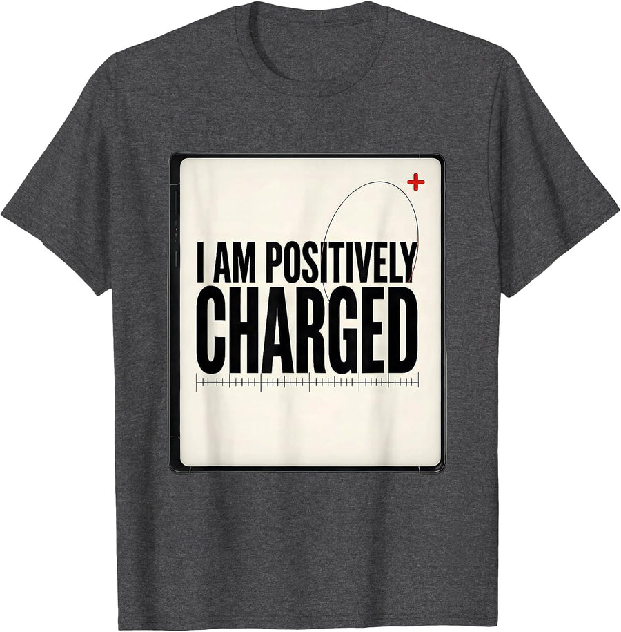 Men's I Am Positively Charged Funny Science Nerd Periodic Table T-Shirt - Dark Heather Grey