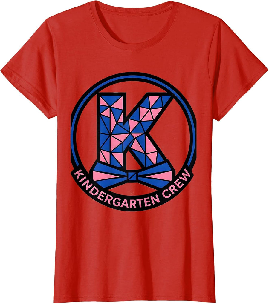 Women's Kindergarten Crew Geometric Coquette Bow Back to School T-Shirt - Red