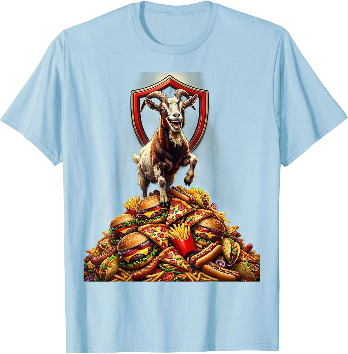 Men's Goat on Fast Food Mountain Funny Humor Graphic T-Shirt - Baby Blue
