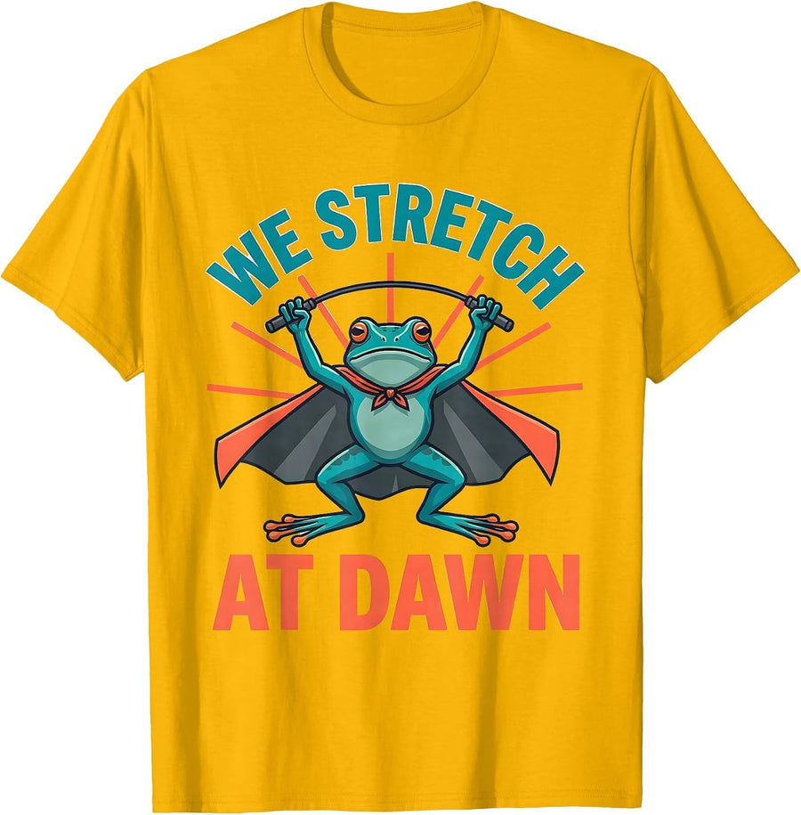 We Stretch At Dawn Funny Teacher Frog Back to School T-Shirt, Men, Golden Yellow, Medium - As Pictured
