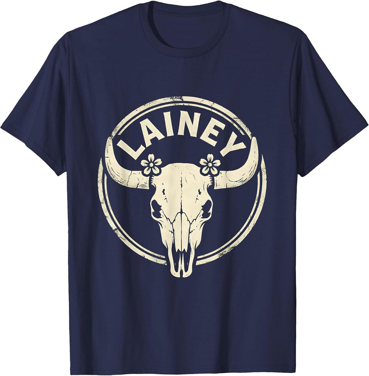 Lainey Boho Western Cowgirl Name Personalized Gift for Girls T-Shirt - Navy Blue