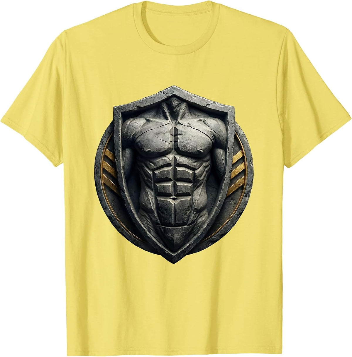 Men's Stone Carved Six-Pack Abs Graphic Tee T-Shirt - Lemon Yellow
