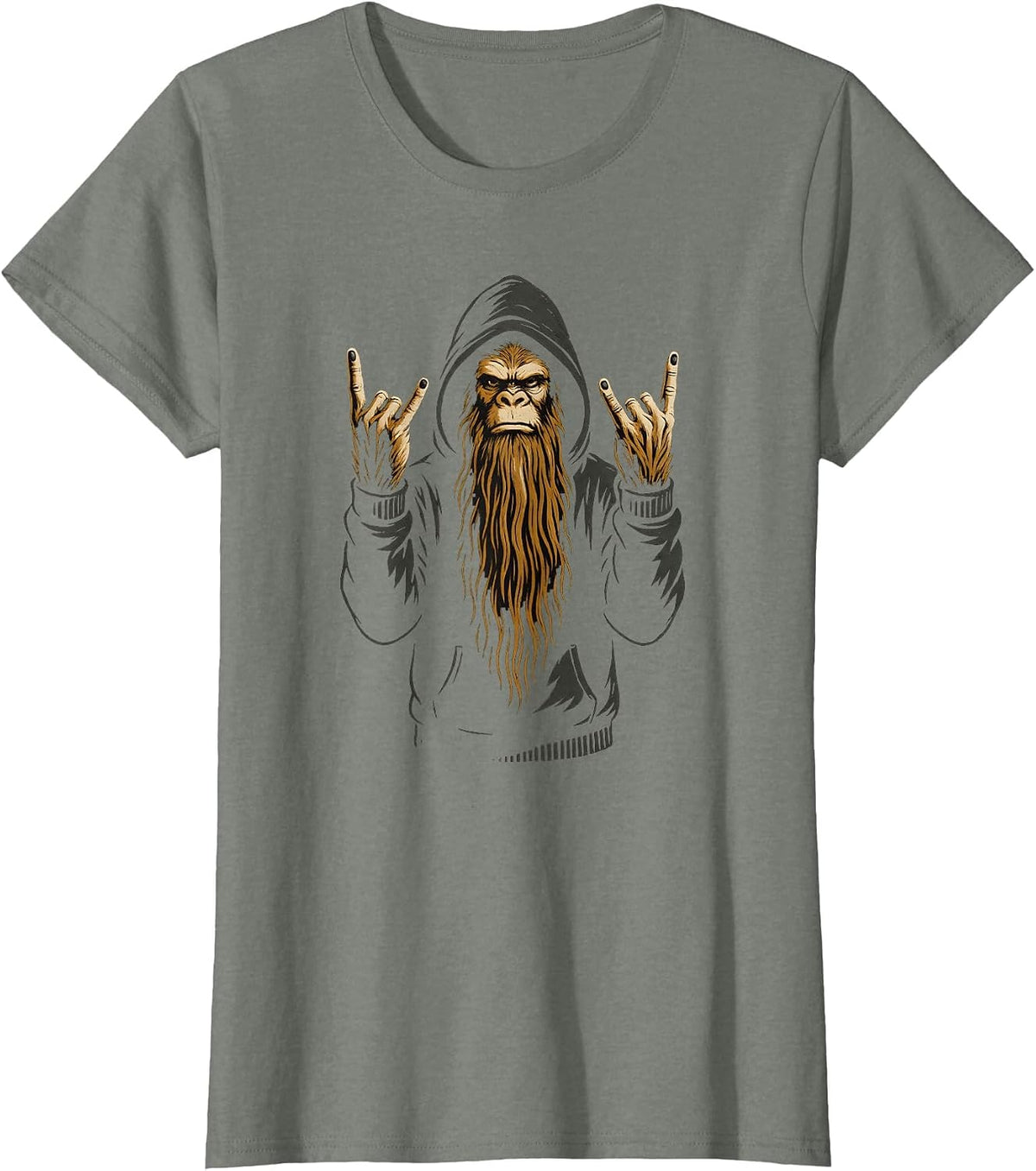 Rock On Bigfoot Sasquatch Funny Rocker, Rock and Roll Music T-Shirt - Olive Heather
