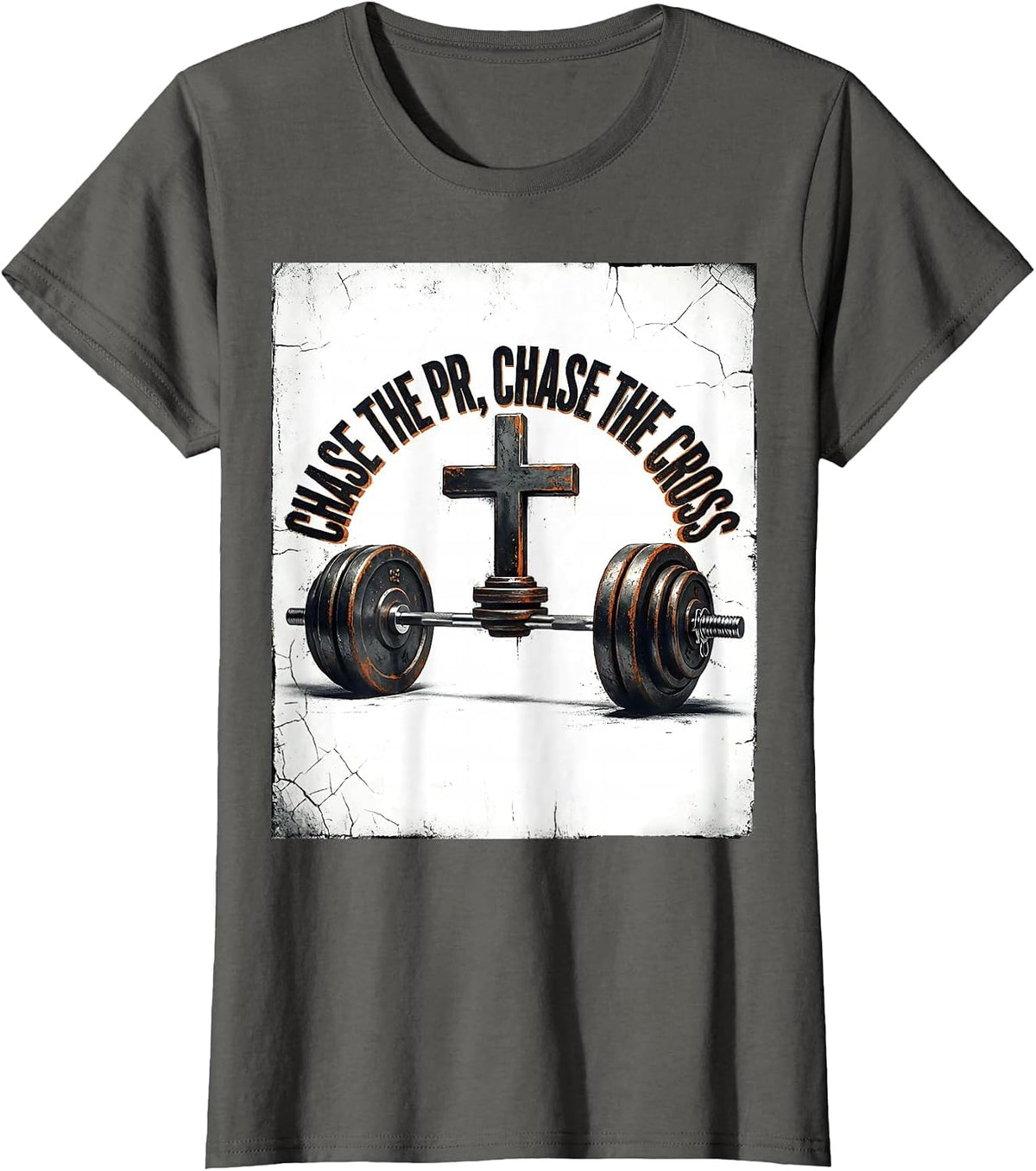 Women's Chase The PR Chase The Cross Distressed Christian Gym T-Shirt - Asphalt Grey