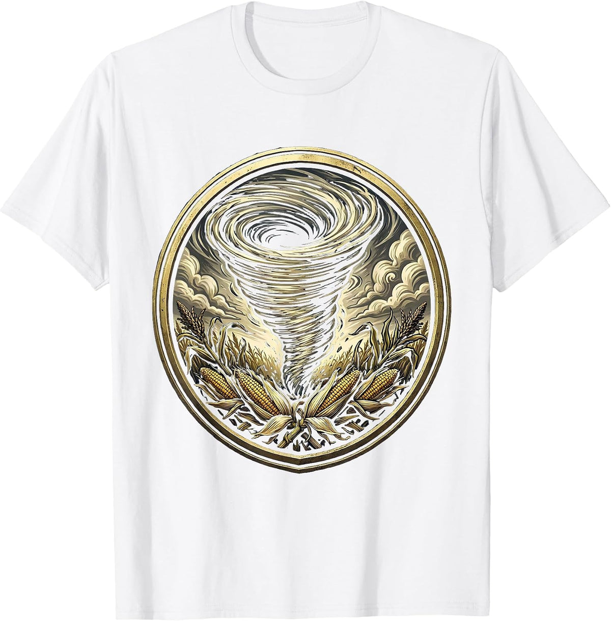 Men's Tornado Cornfield Illustration Graphic Design T-Shirt - White