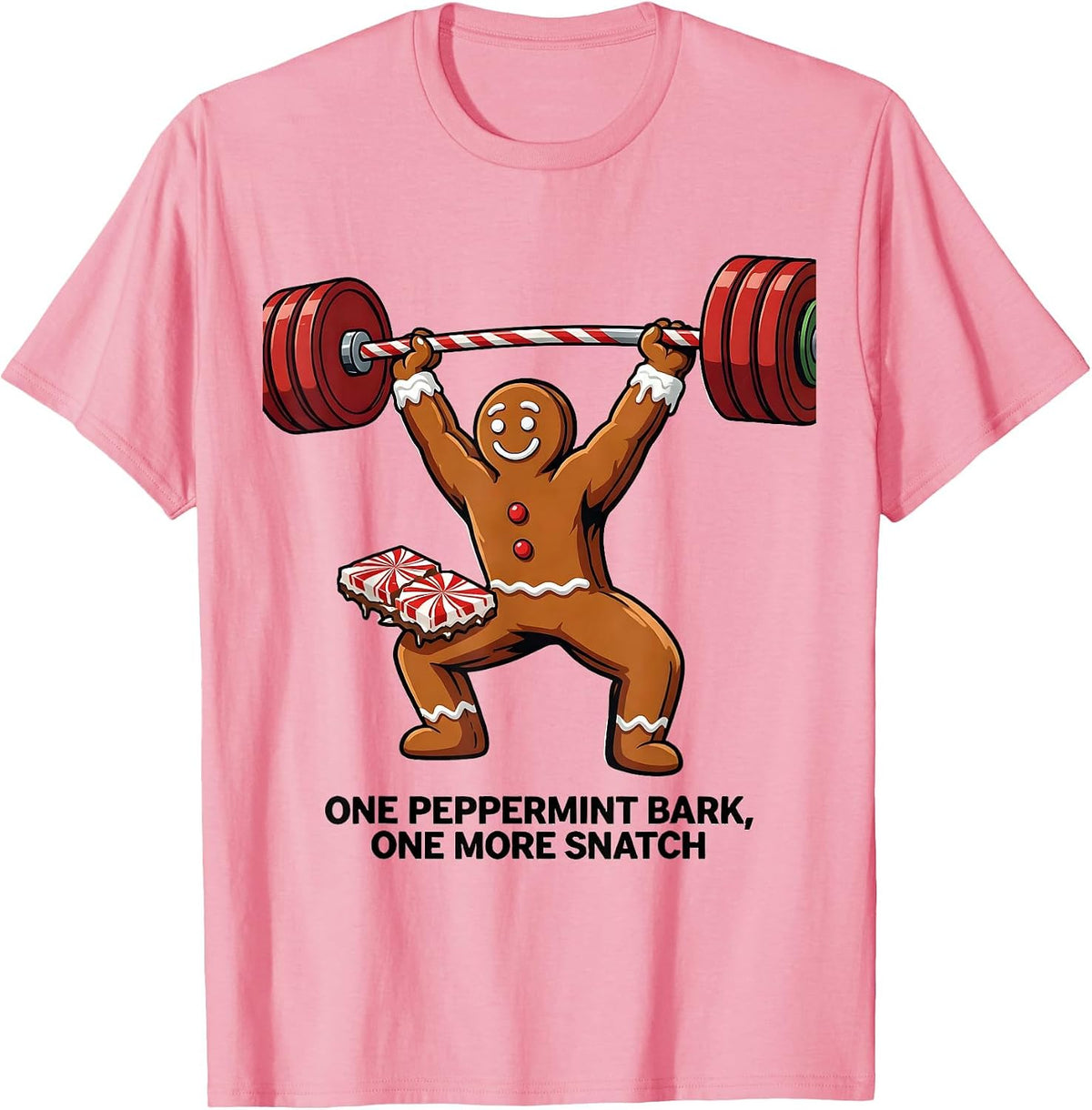 Men's One Peppermint Bark, One More Snatch Funny Christmas Gym T-Shirt - Pink