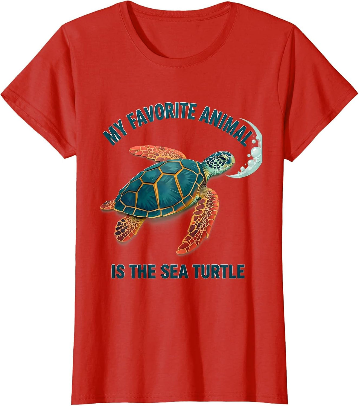 Women's My Favorite Animal Is The Sea Turtle Paper Cutout Ocean T-Shirt - Red