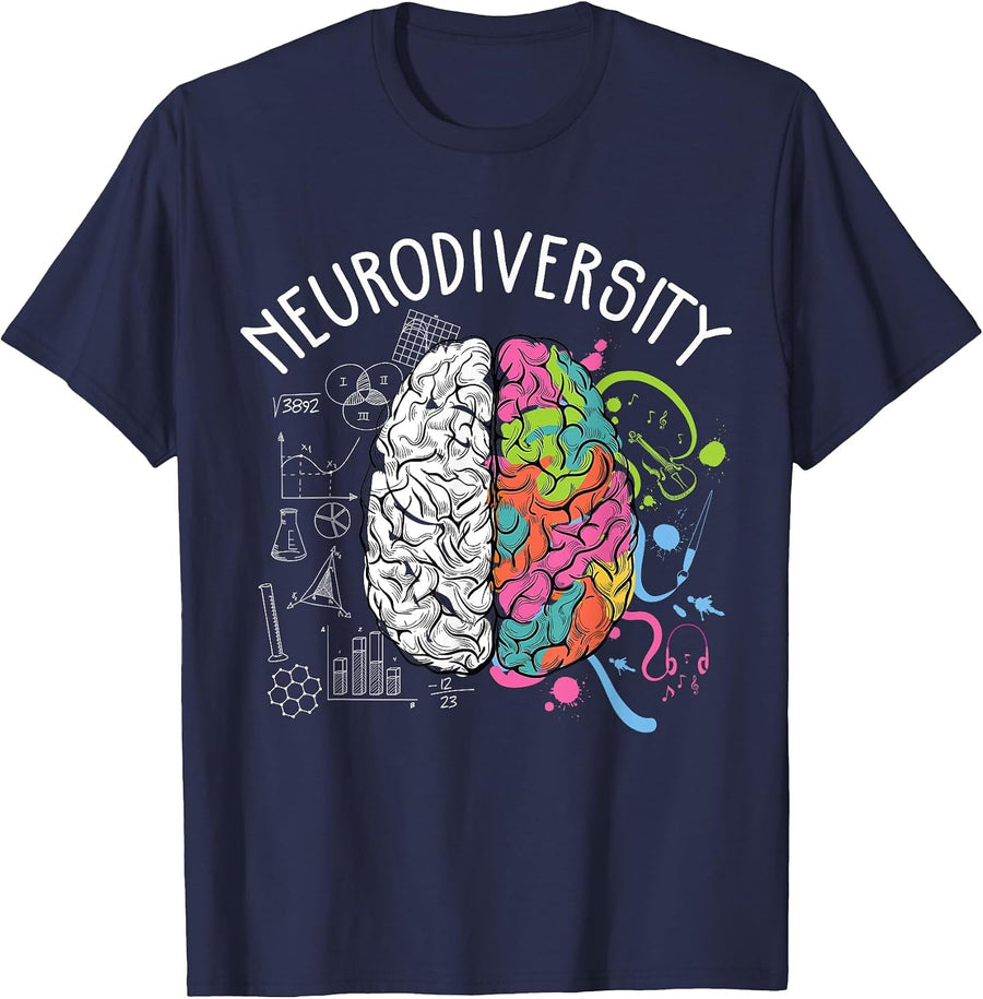 Neurodiversity Brain Shirt T-Shirt - Navy Blue