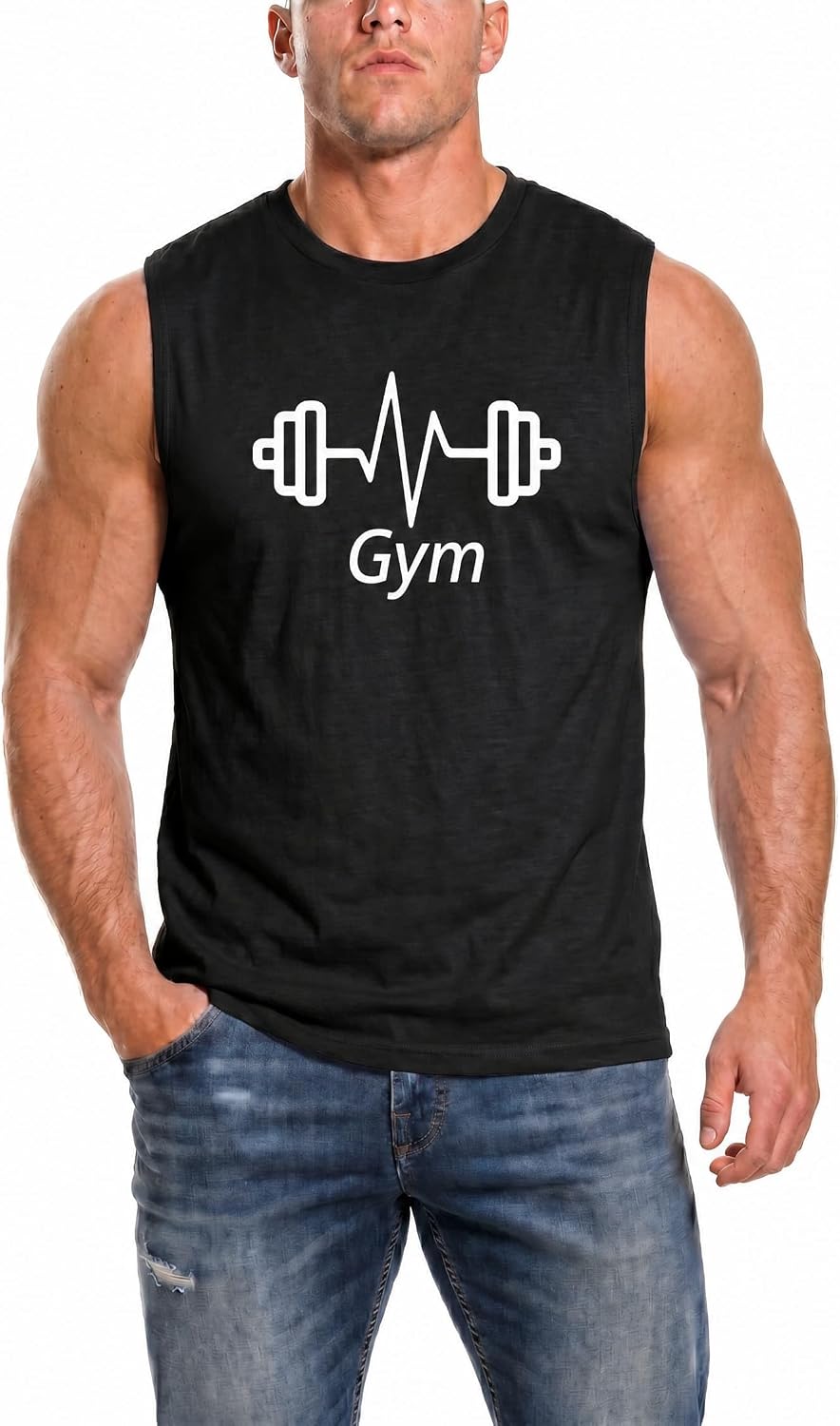 Men's Sleeveless Workout Tank Top, Gym Fitness Bodybuilding Athletic Tee - J6-black
