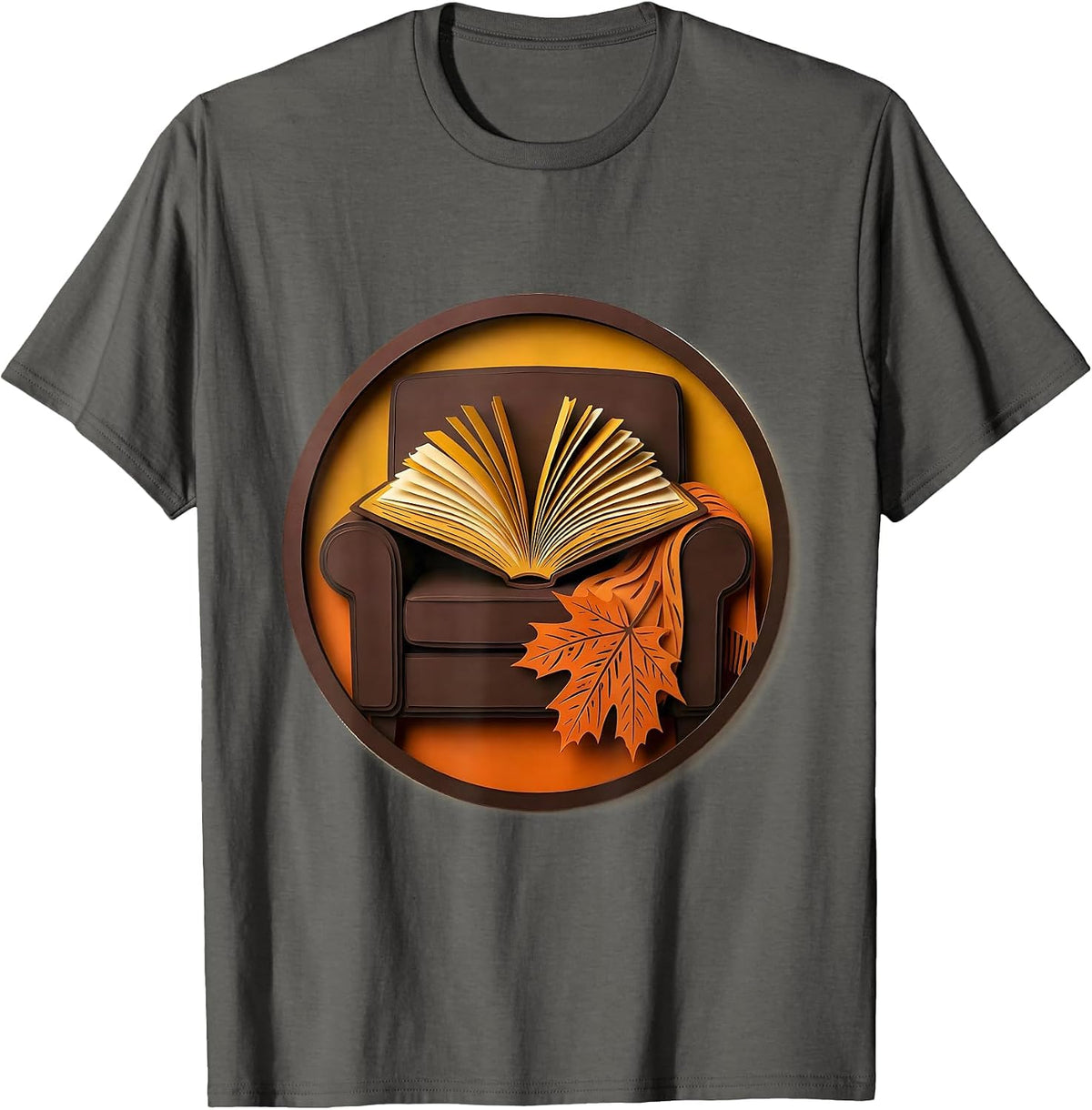 Book in Armchair Cozy Fall Bookworm Autumn Reading T-Shirt - Asphalt Grey