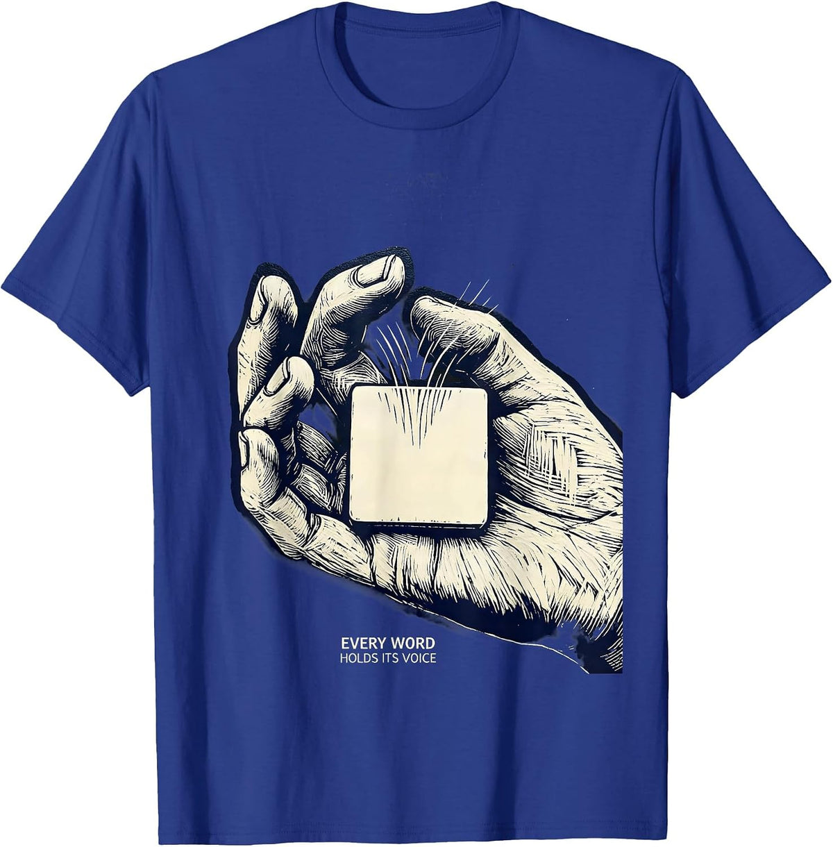 Men's Every Word Holds Its Voice Linocut Speech Language T-Shirt - Royal Blue