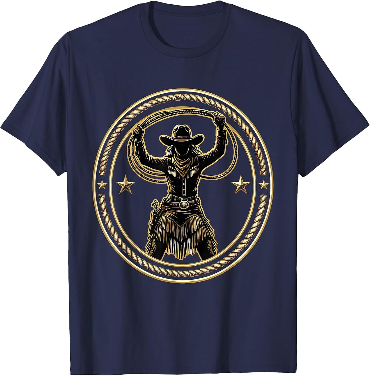 Cowgirl Lasso Twirl Western Rodeo Graphic Design T-Shirt - Navy Blue
