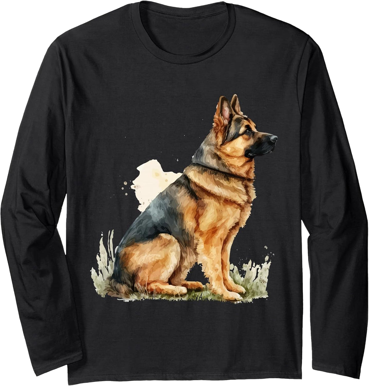Watercolor German Shepherd for Alsatian Dog Owners Long Sleeve T-Shirt - Adult Unisex Black