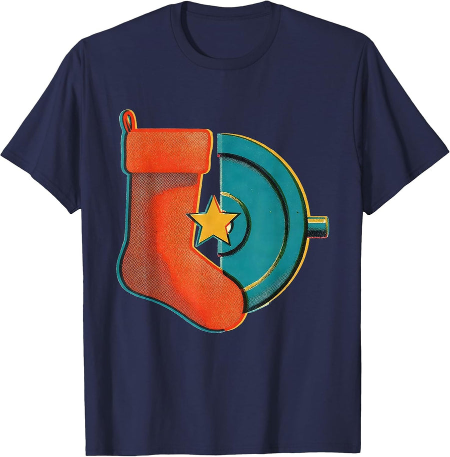 Christmas Stocking Weight Plate Gym Workout Humor T-Shirt - Navy Blue