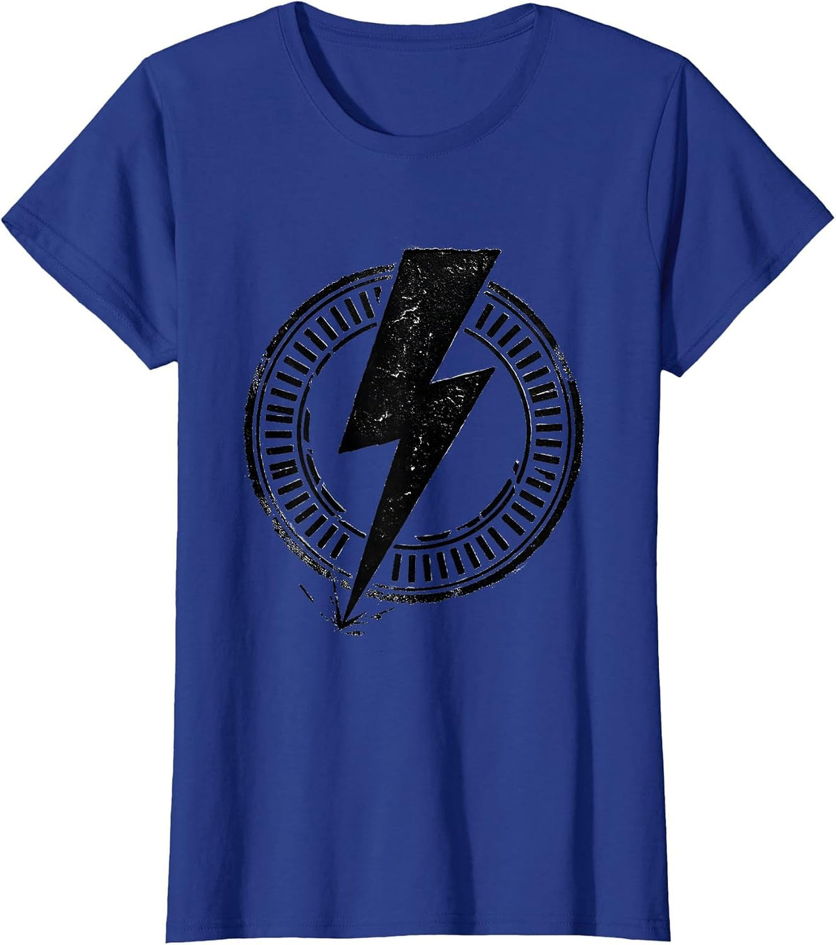 Women's Bold Lightning Bolt Graphic Stamp Seal Minimalist T-Shirt - Royal Blue