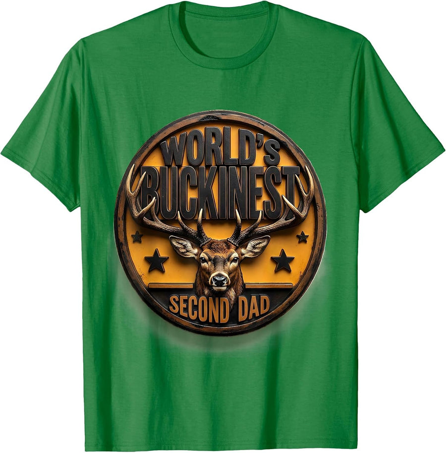 Men's World's Buckinest Second Dad Funny Deer Hunting Dad Joke T-Shirt - Kelly Green