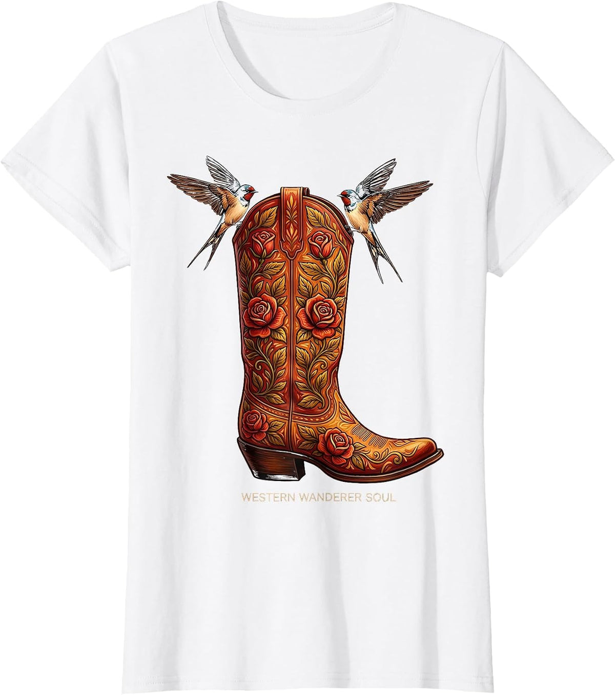 Western Wanderer Soul Women's Boho Cowgirl Design T-Shirt - White