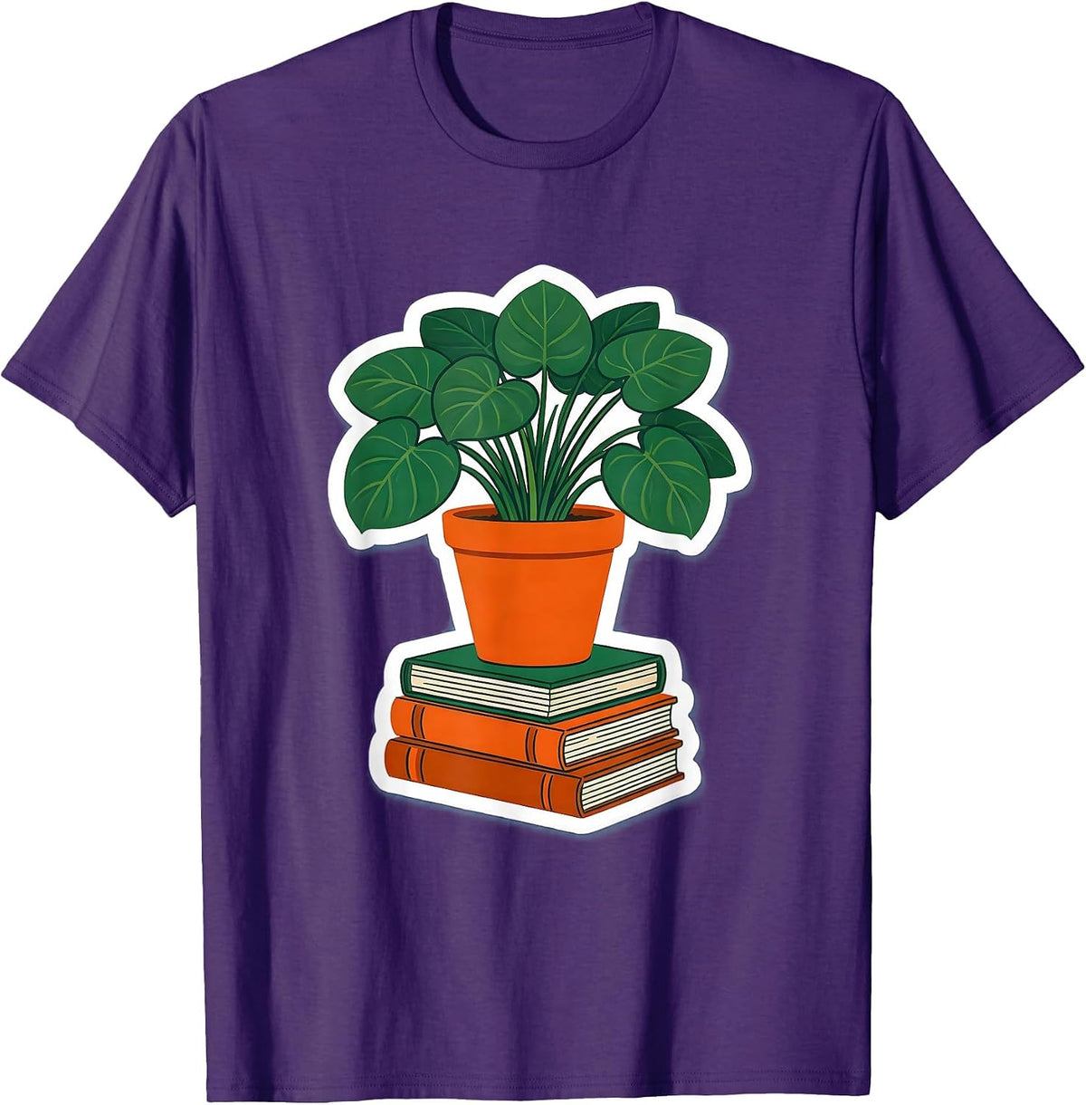 School Counselor Potted Plant Stacked Books Graphic T-Shirt - Purple