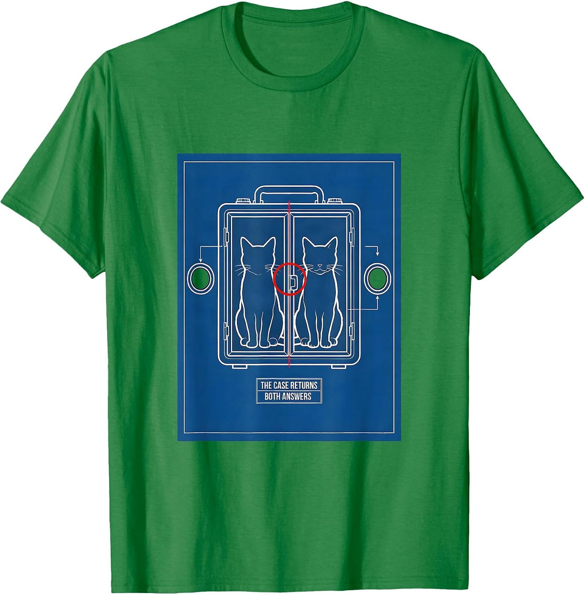Men's The Case Returns Both Answers Funny Physics Nerd Cat Lover T-Shirt - Kelly Green