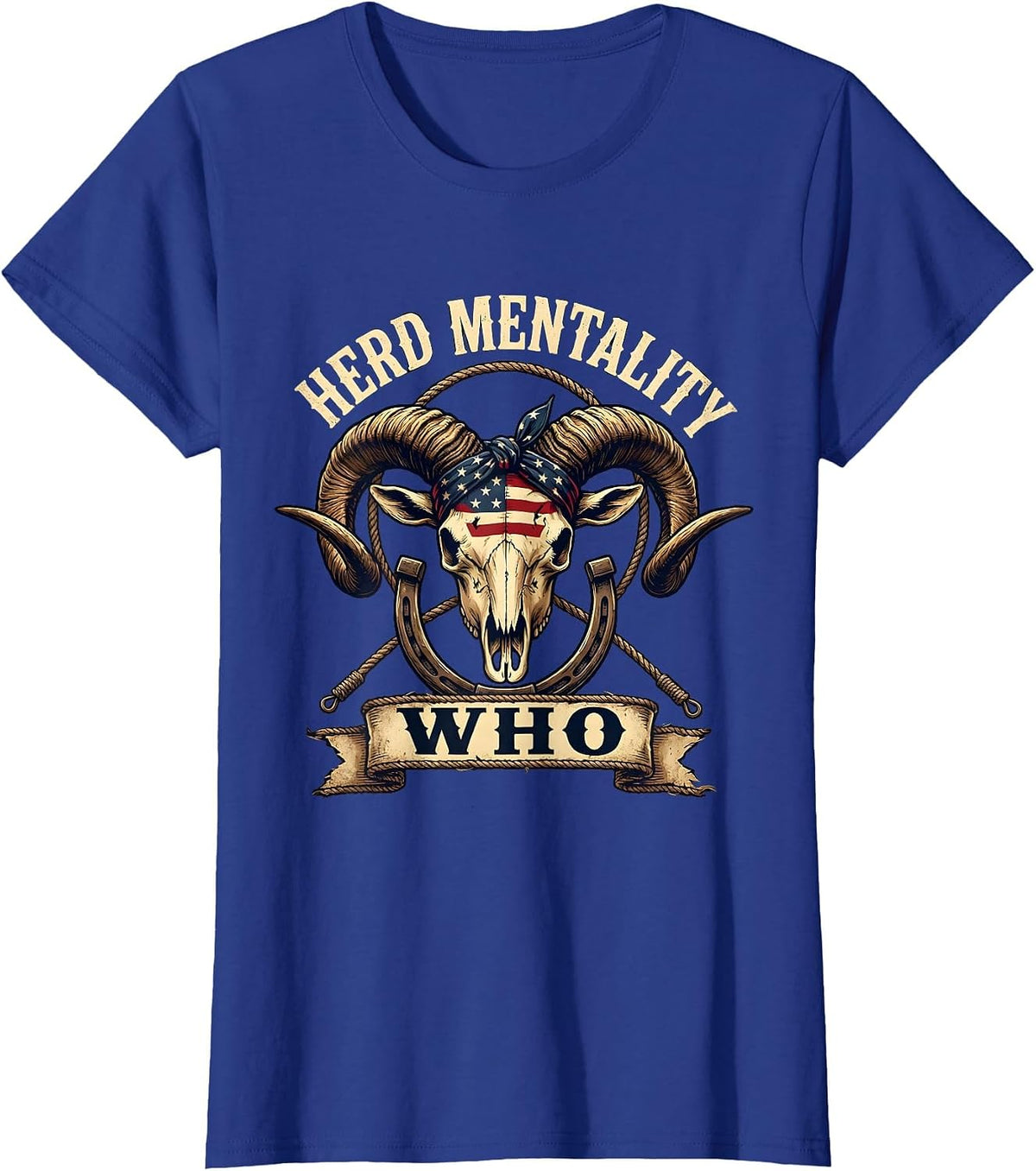 Women's Herd Mentality Who Funny Goat Design T-Shirt - Royal Blue