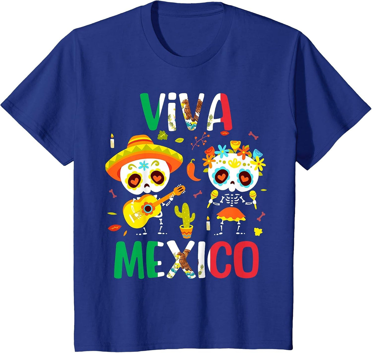 Viva Mexico Shirt Women Boys Girls Kids Mexican Flag Fiesta T-Shirt - Royal Blue