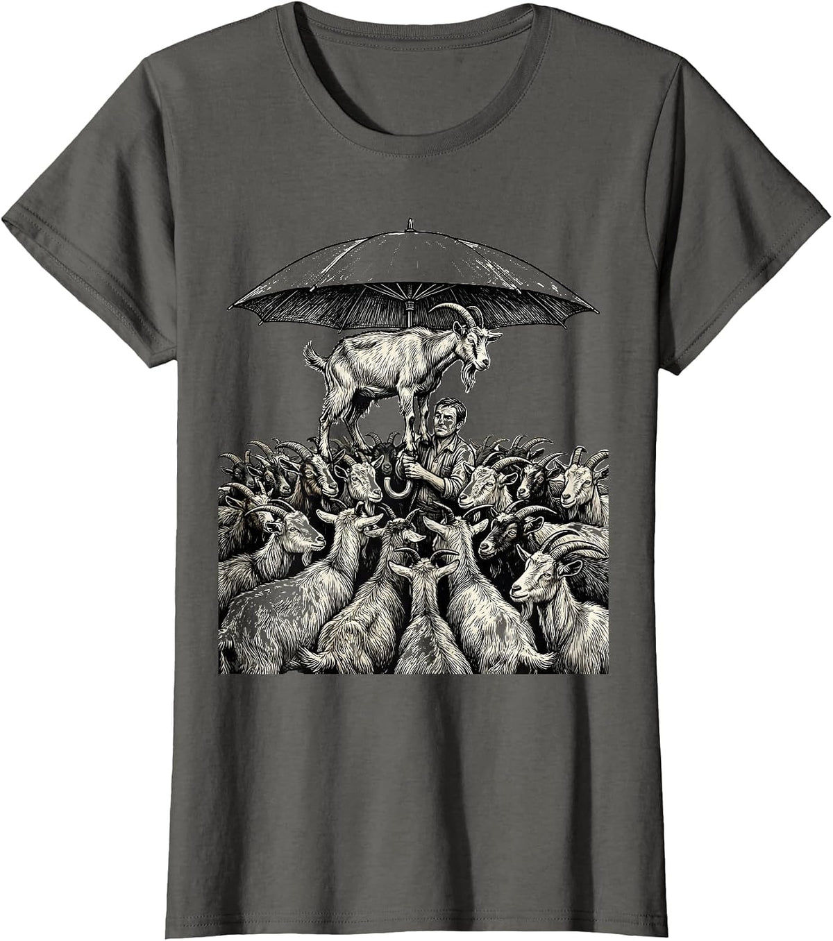 Women's Umbrella Keeper Farm Goat Humor Animal Lover Gift T-Shirt - Asphalt Grey