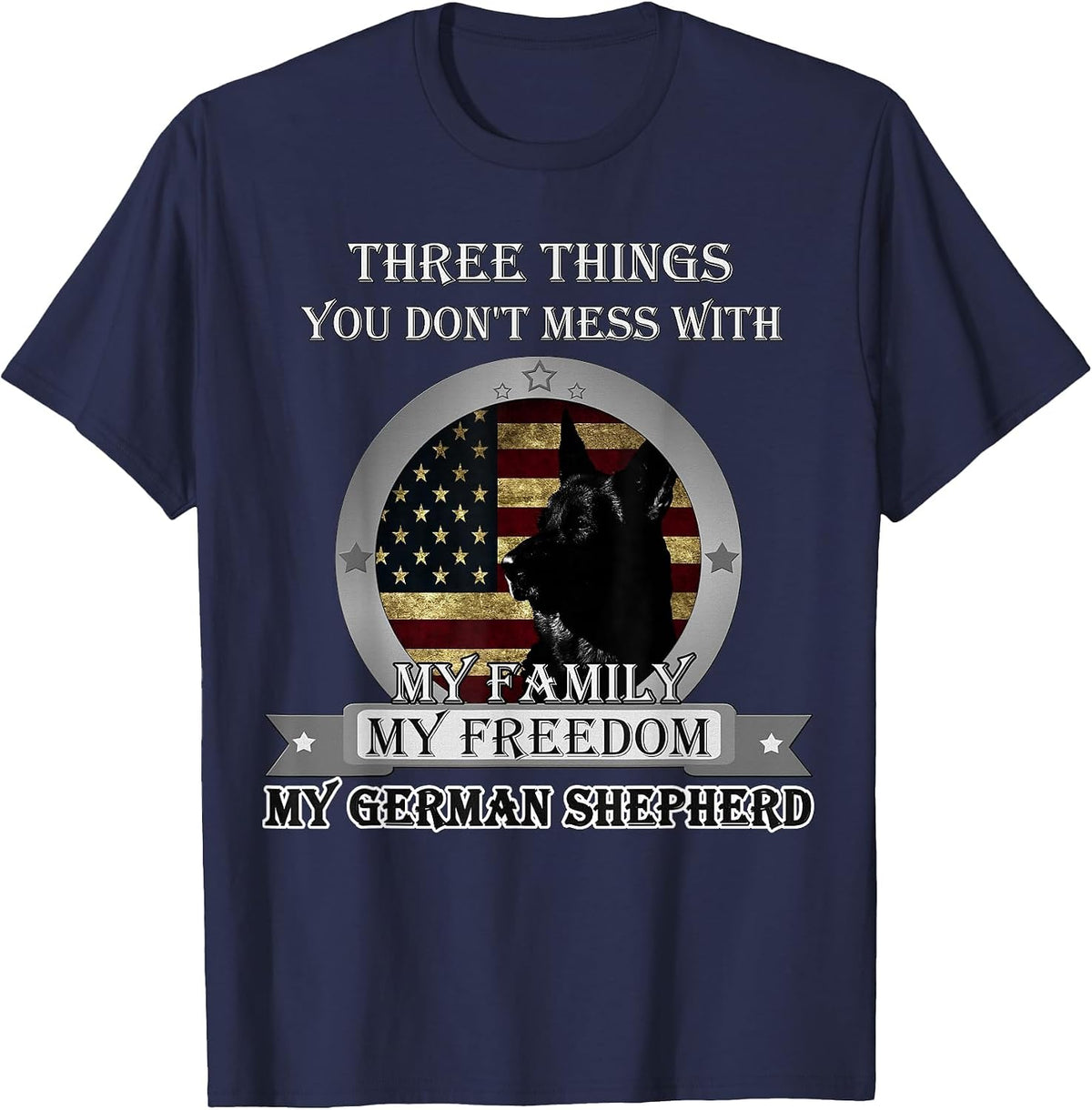 Black German Shepherd American Flag Three Things You Don't T-Shirt - Navy Blue