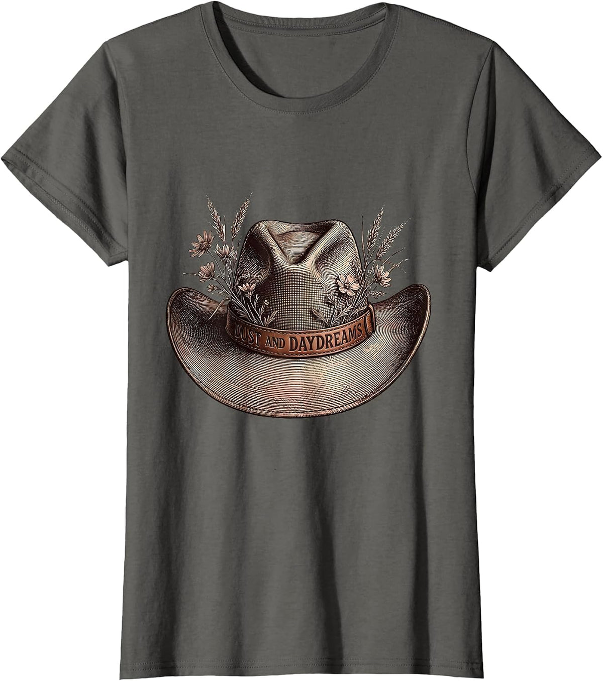 Women's Dust and Daydreams Cowboy Western Design T-Shirt - Asphalt Grey