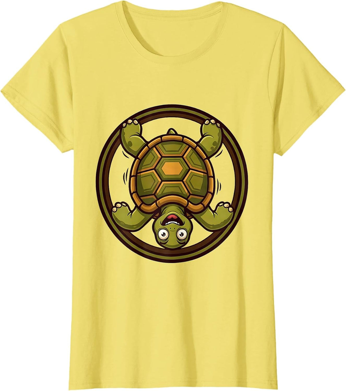 Women's Funny Turtle Flipped Upside Down Graphic T-Shirt - Lemon Yellow