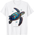 Men's I Keep A Low Profile Stained Glass Mosaic Sea Turtle T-Shirt - White