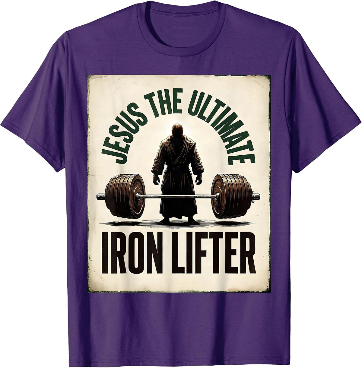 Men's Jesus The Ultimate Iron Lifter Vintage Christian Gym T-Shirt - Purple