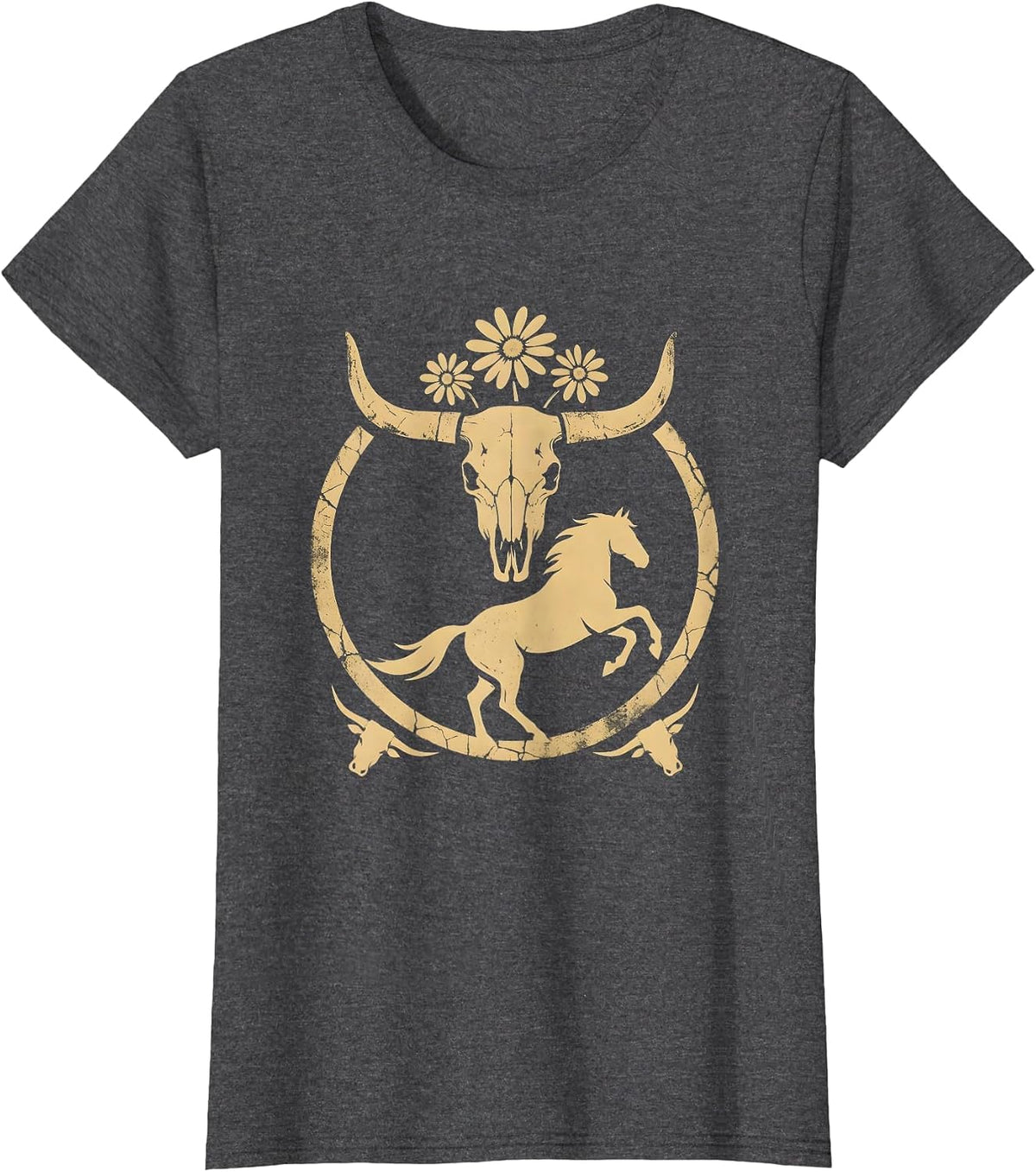 Women's Cowgirl Horseback Cattle Herding Dusk Rodeo T-Shirt - Dark Heather Grey