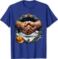 Blue Collar Handshake Over Blueprints Graphic T-Shirt - Royal Blue
