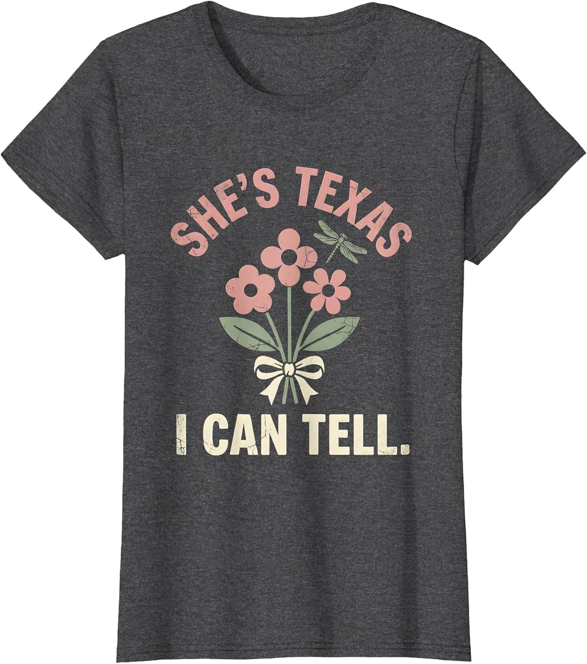 Women's She's Texas, I Can Tell Boho Floral Western Cowgirl Humor T-Shirt - Dark Heather Grey