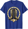 Western Boots Wildflower Vines Boho Floral Design T-Shirt - Royal Blue