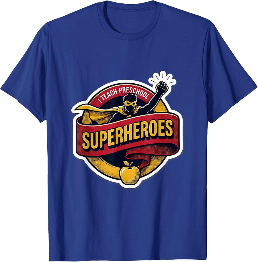 I Teach Preschool Superheroes Funny Teacher Superhero Apple T-Shirt - Royal Blue