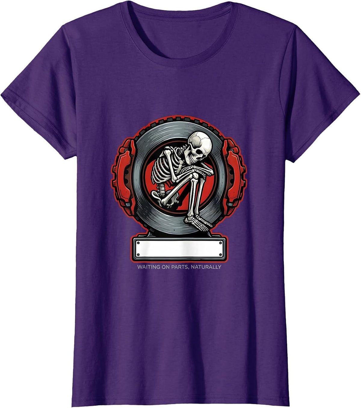 Women's Waiting On Parts Naturally Funny Mechanic Skeleton Auto T-Shirt - Purple