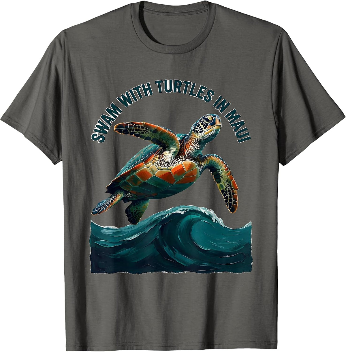 Men's Swam With Turtles In Maui Funny Sea Turtle Lover Vacation T-Shirt - Asphalt Grey