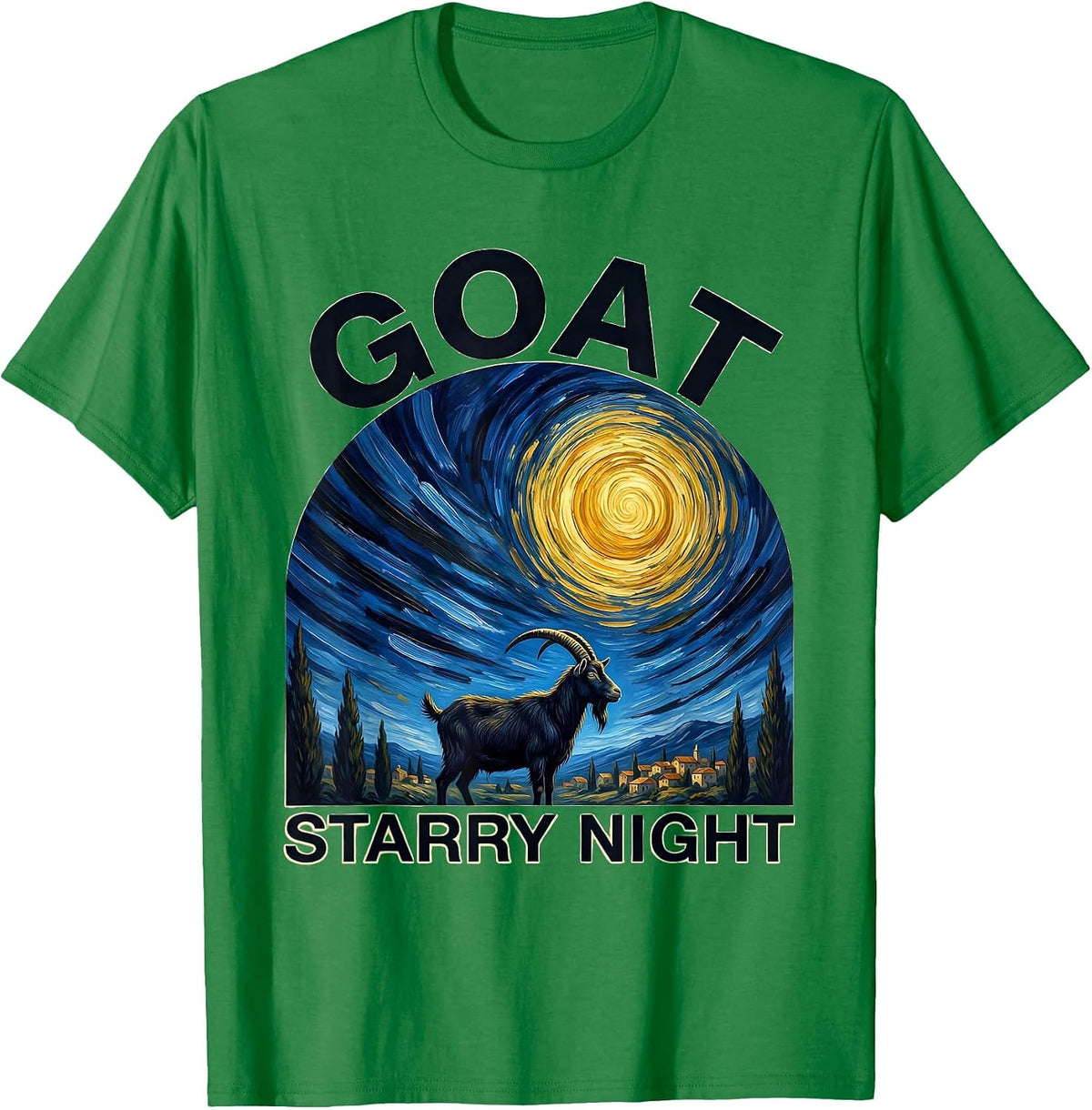Men's Goat Starry Night Funny Art Lover Van Gogh Style T-Shirt - Kelly Green