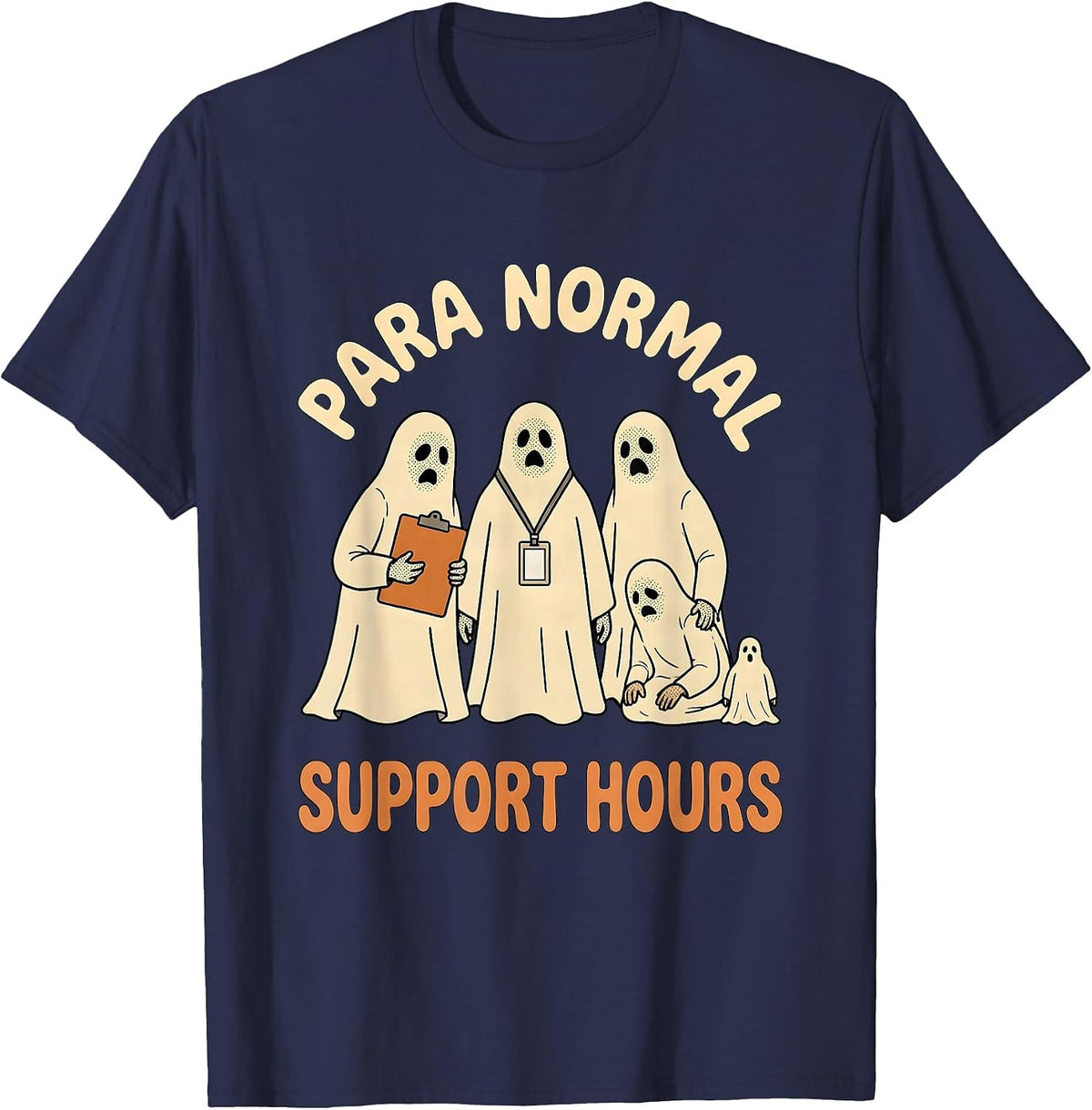 Men's Para Normal Support Hours Funny Paraeducator Halloween Ghost T-Shirt - Navy Blue