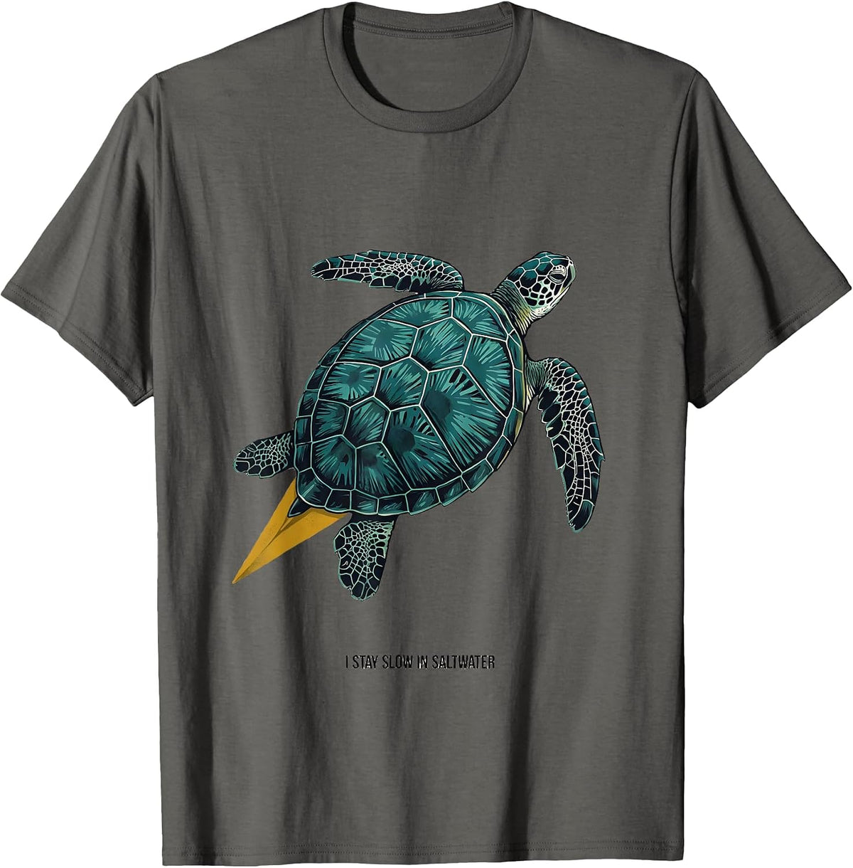 I Stay Slow In Saltwater Midcentury Modern Sea Turtle Lover T-Shirt - Asphalt Grey