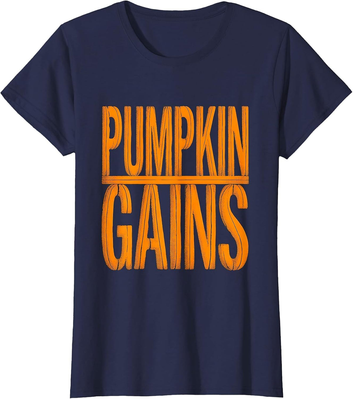 Women's Pumpkin Gains Funny Halloween Gym Workout Lifting Pun T-Shirt - Navy Blue