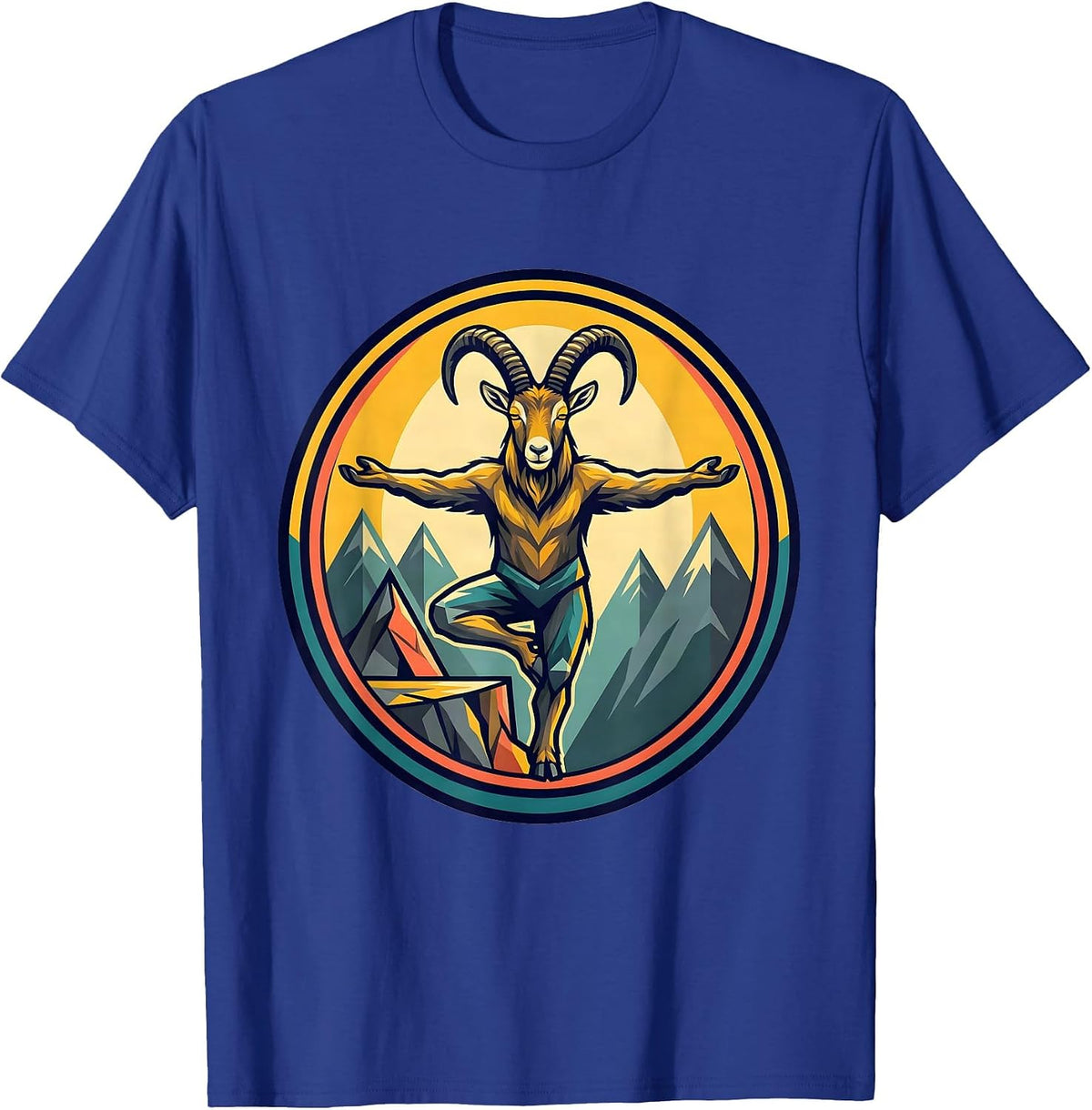 Men's Funny Mountain Goat Yoga on Cliff Edge Graphic T-Shirt - Royal Blue