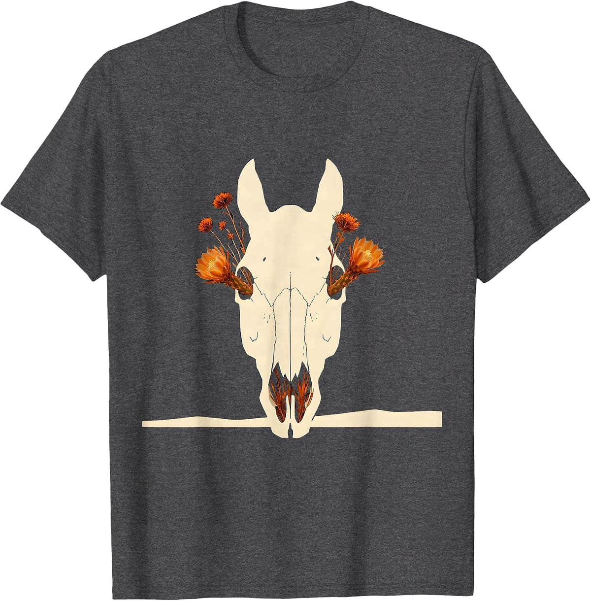 Horse Skull Desert Flowers Boho Western Graphic T-Shirt - Dark Heather Grey