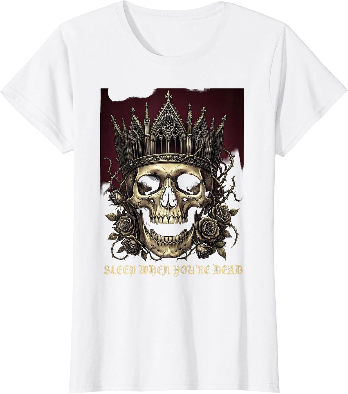 Sleep When You're Dead Death Metal Design T-Shirt - White